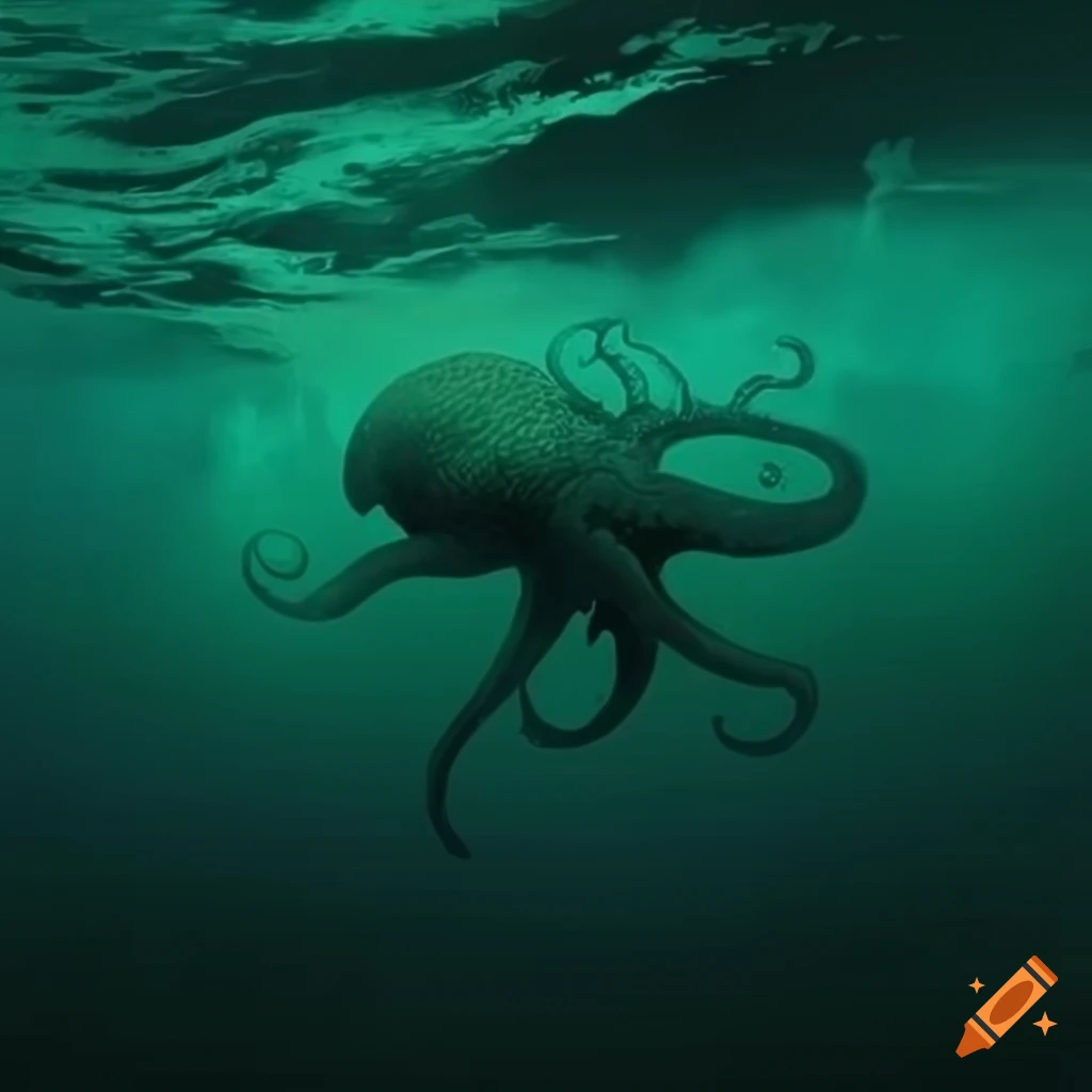 Dark green ocean with a sea kraken on Craiyon