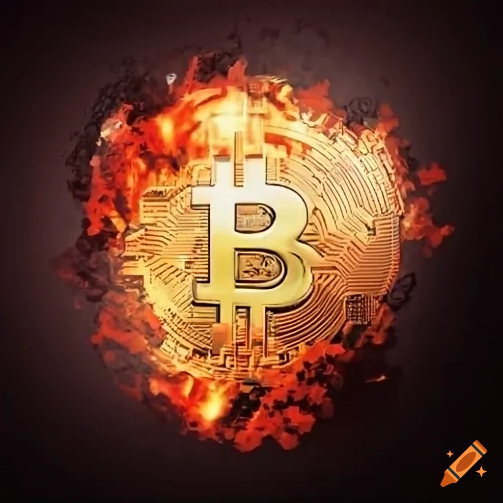 Digital art of exploding Bitcoin symbol with Elon Musk in the background on  Craiyon