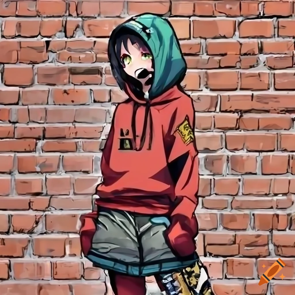 Girl With Blue Eyes Jacket Bricks Graffiti Paint Wall Anime HD