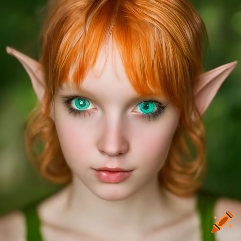 Portrait of a young wood elf with honeycolored hair and emerald eyes