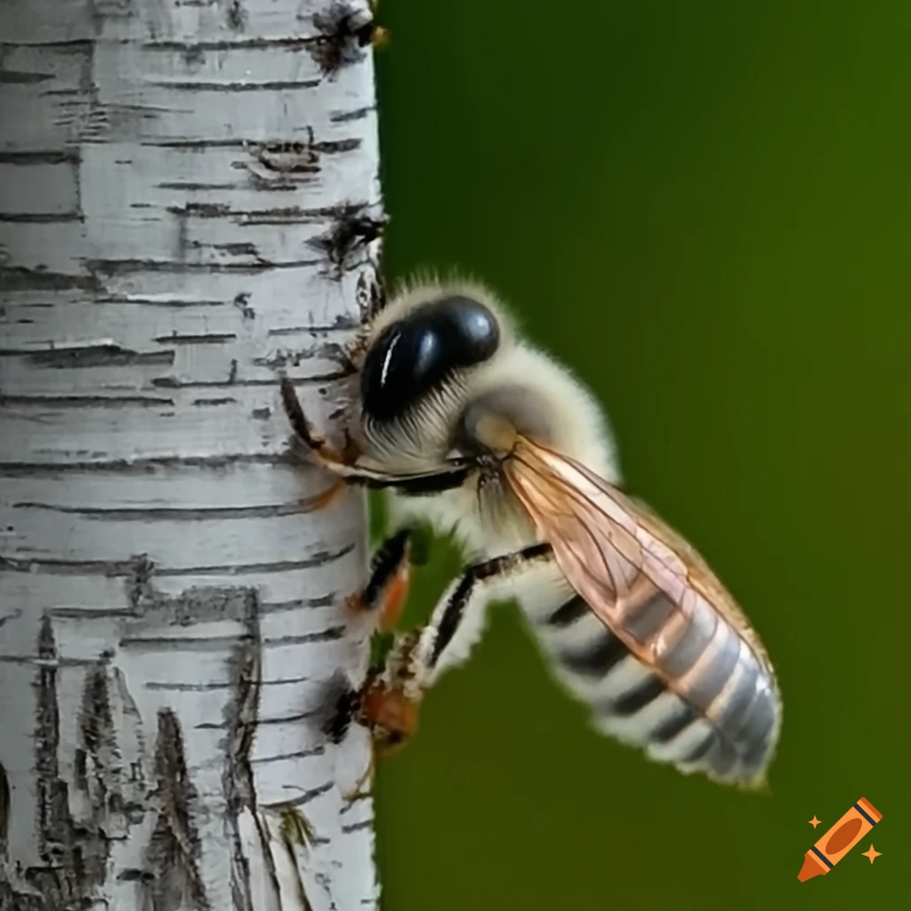 White bee on birch tree on Craiyon
