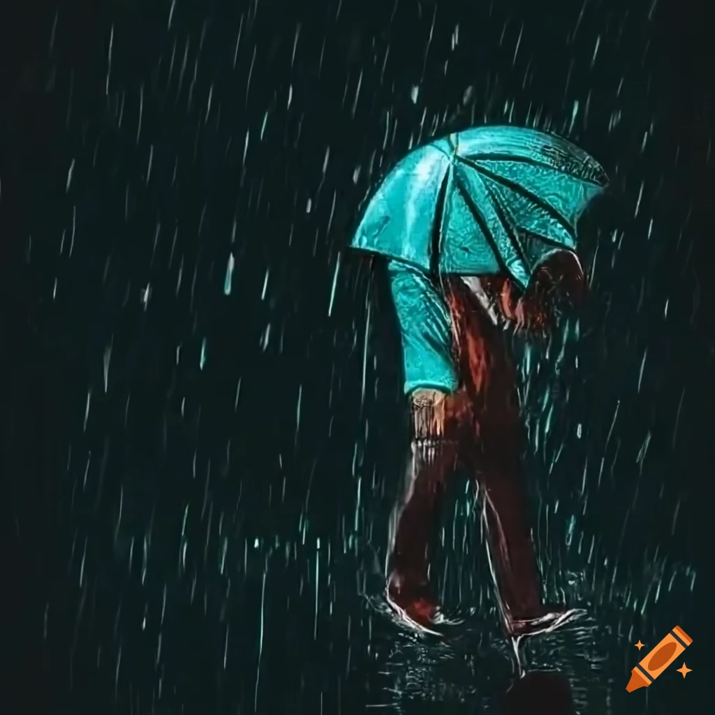 Man walking in the rain with an umbrella on Craiyon