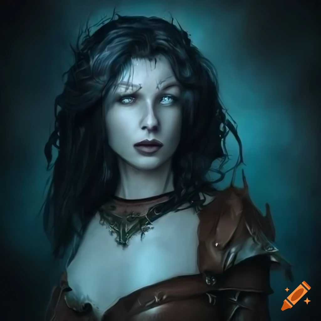 Elvish nymph warrior in leather armor on a dark background