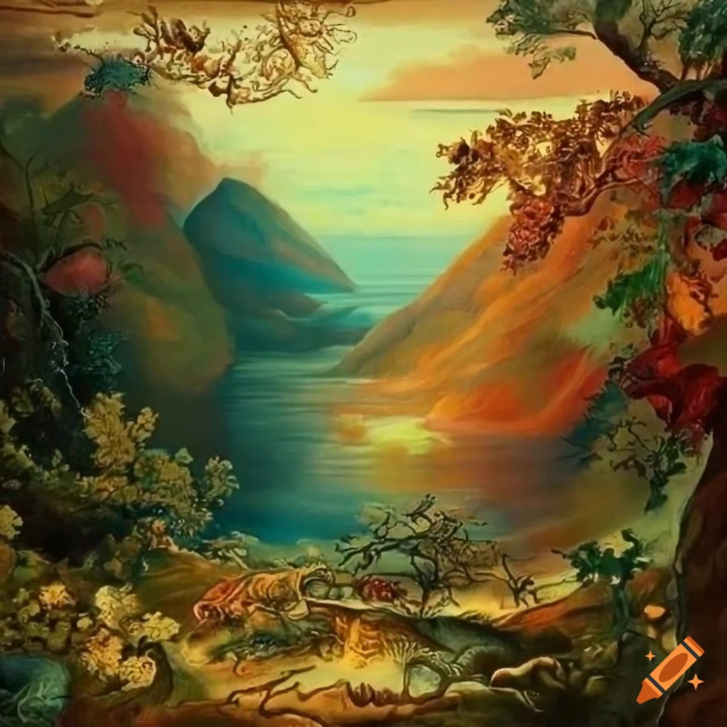 colorful oil painting of imaginary landscapes