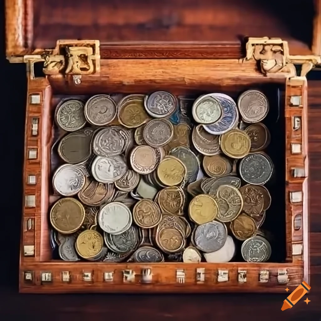 chest filled with coins in a luxurious living room