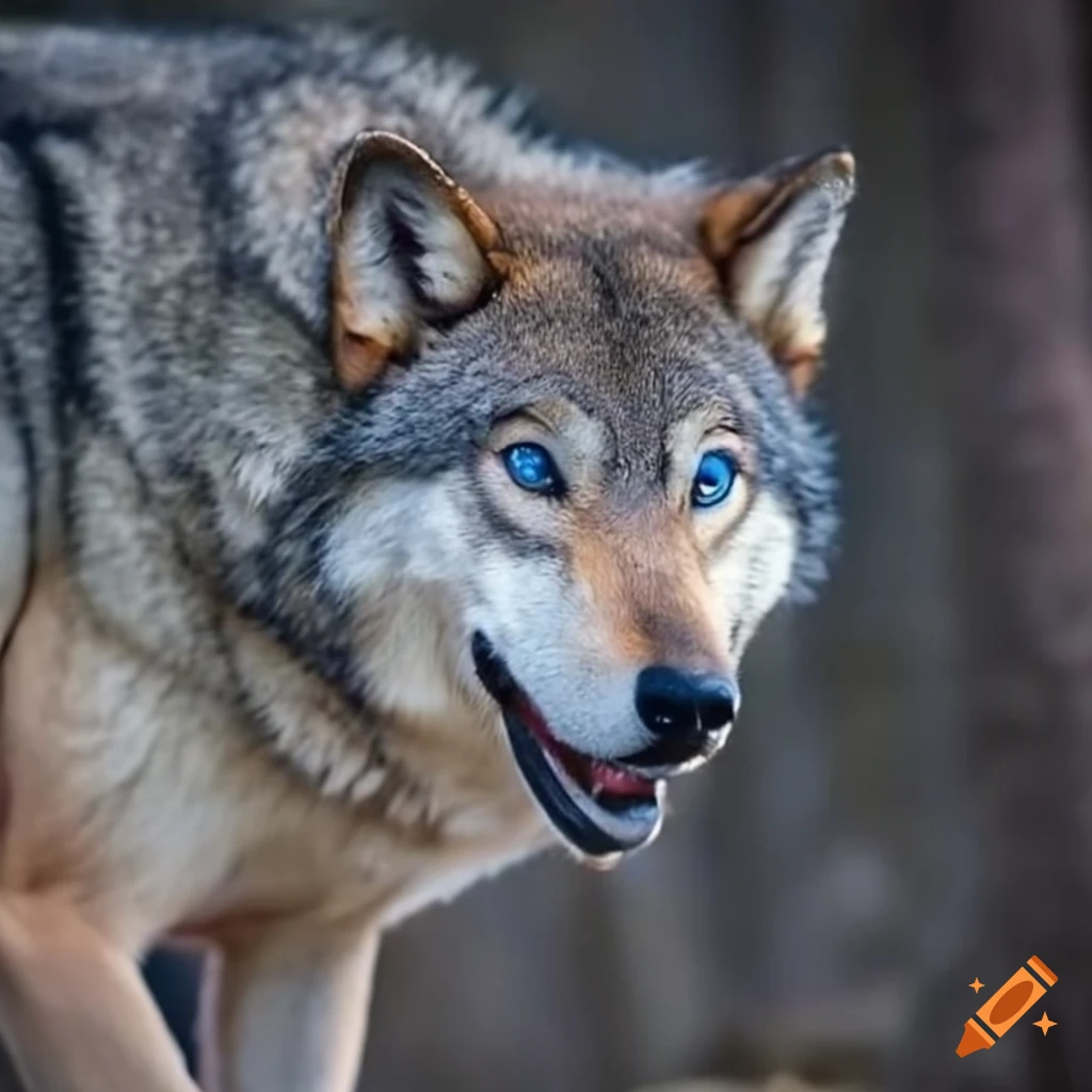 intimidating wolf with intense blue eyes