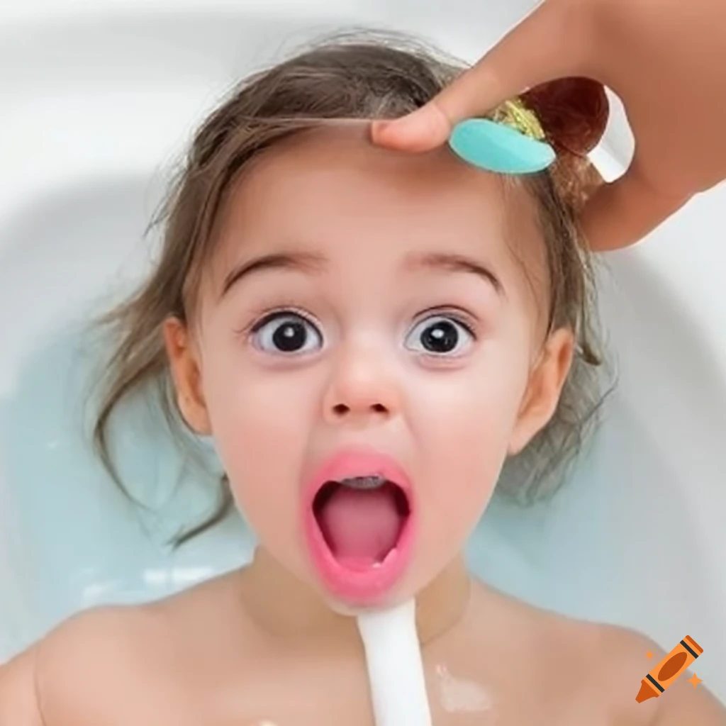 surprised toddler girl enjoying bath time with a popsicle