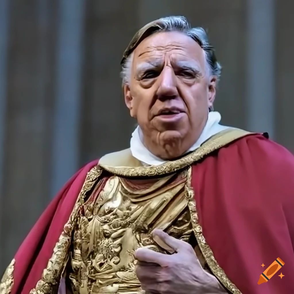 Francois Legault as a Roman emperor giving an impassioned speech