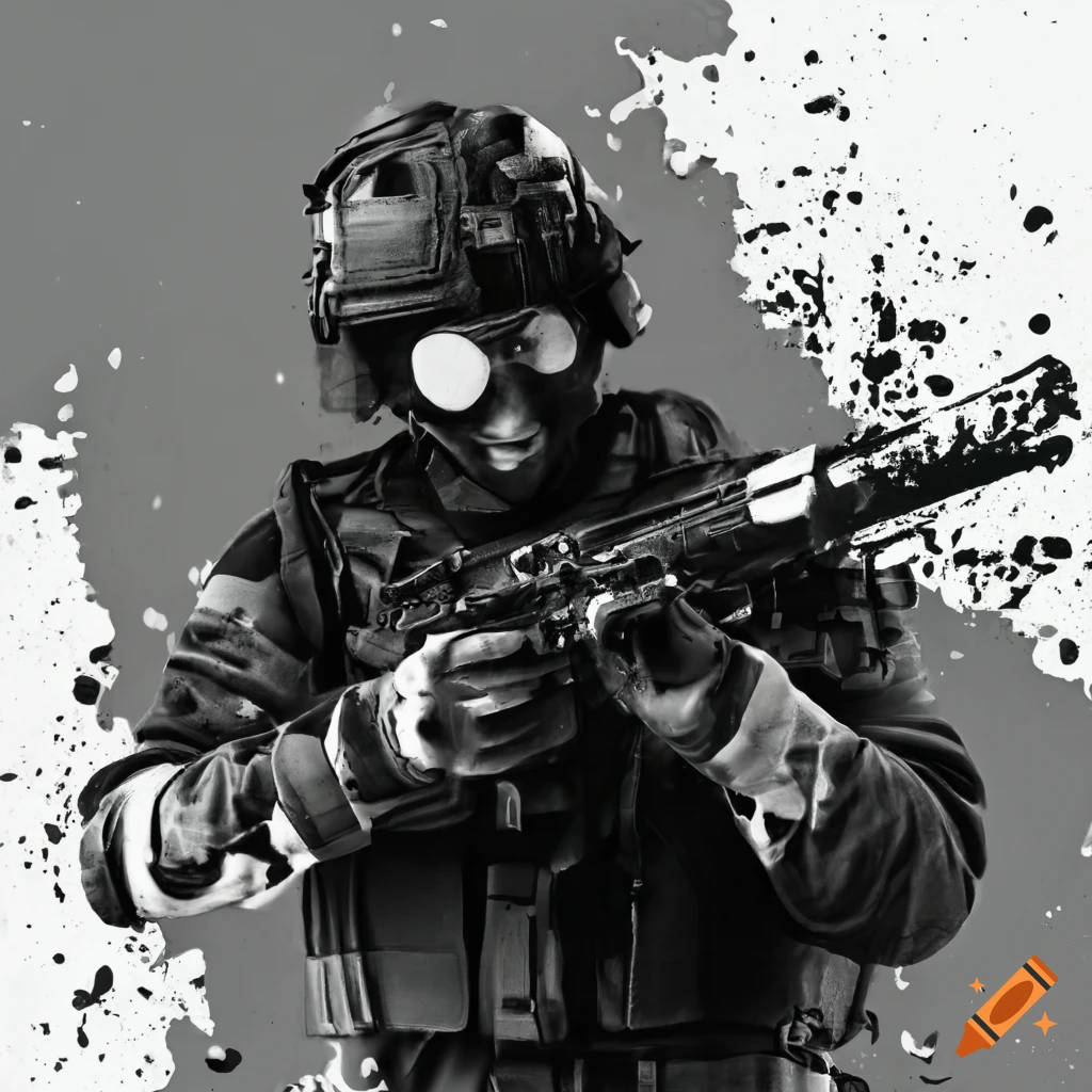 stencil art of a swat team soldier with rocket launcher