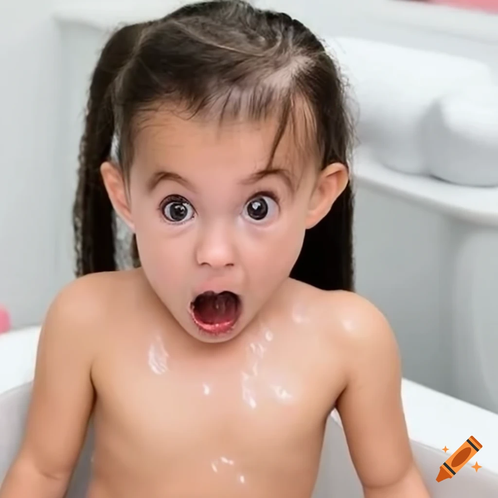 surprised toddler girl with pigtails enjoying a white popsicle