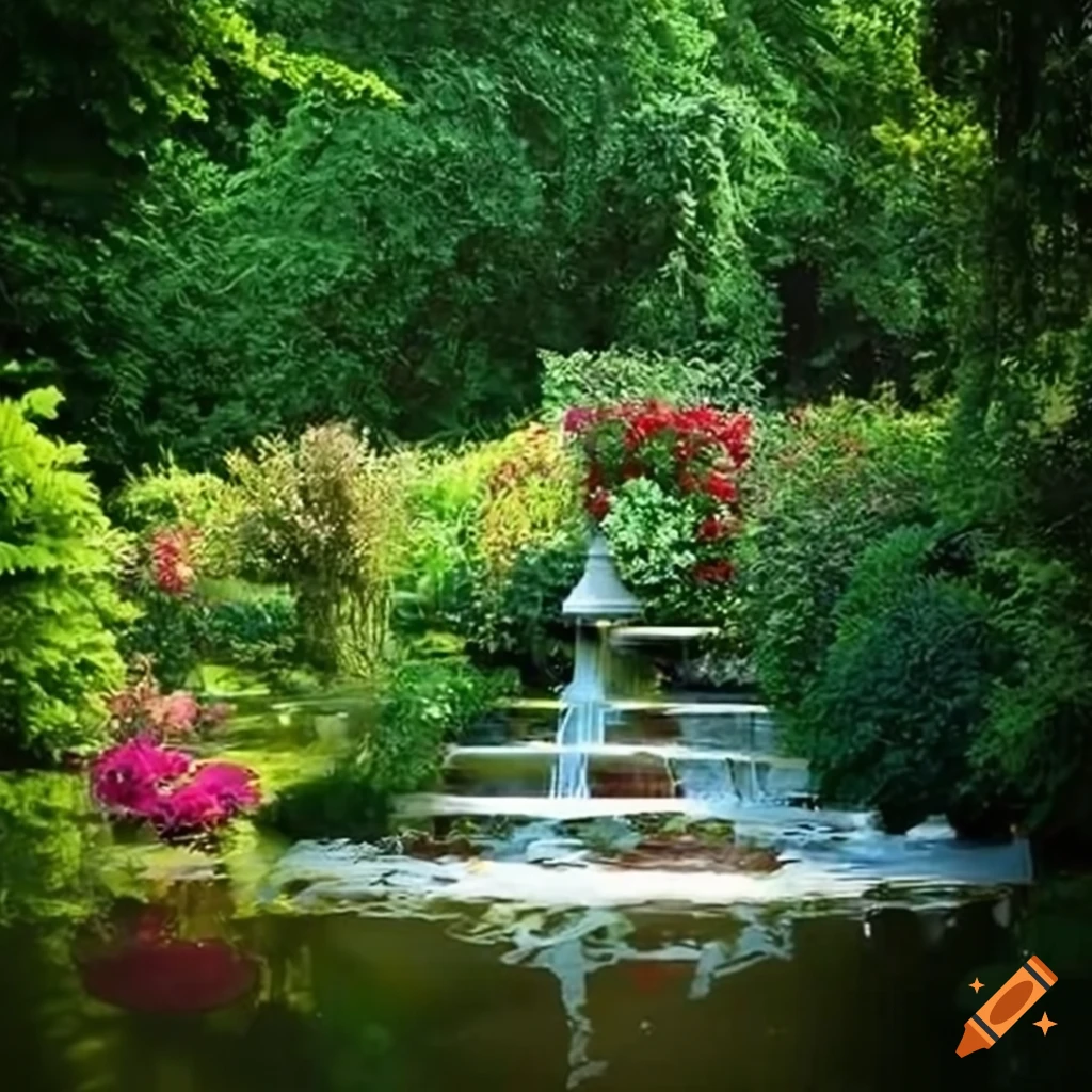 garden with rococo stairs and pond