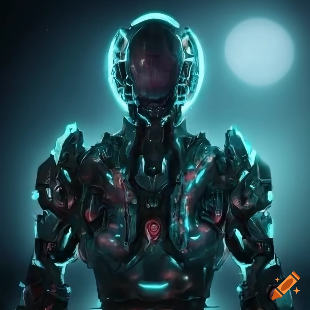 Human male high tech angular plate sci-fi armor exosuit on Craiyon