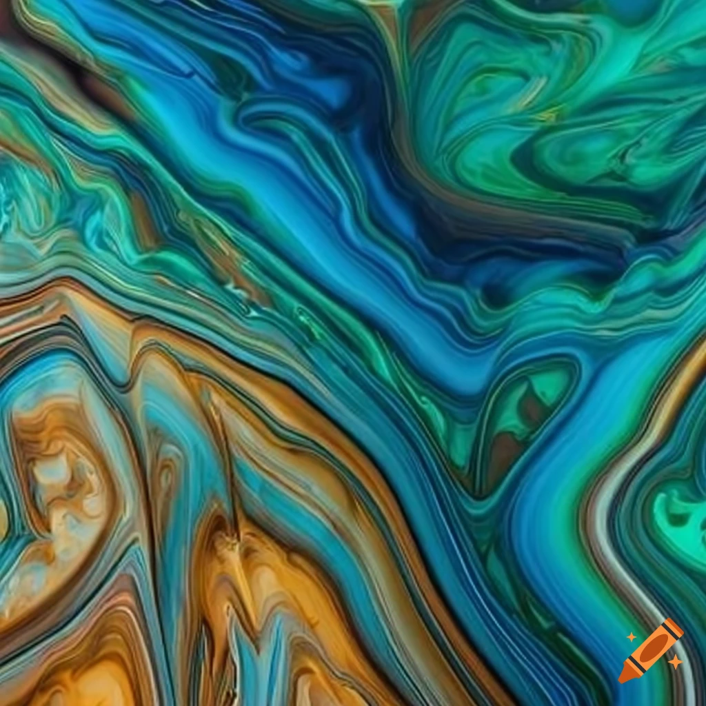 marble design with blue, green, golden, and brown tones