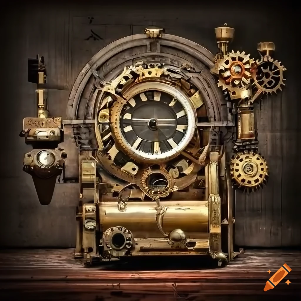 Steampunk time machine with clock on Craiyon