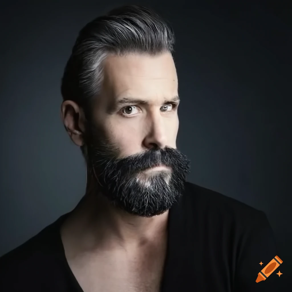Portrait of a middle-aged man with a beard and medium-length hair on ...