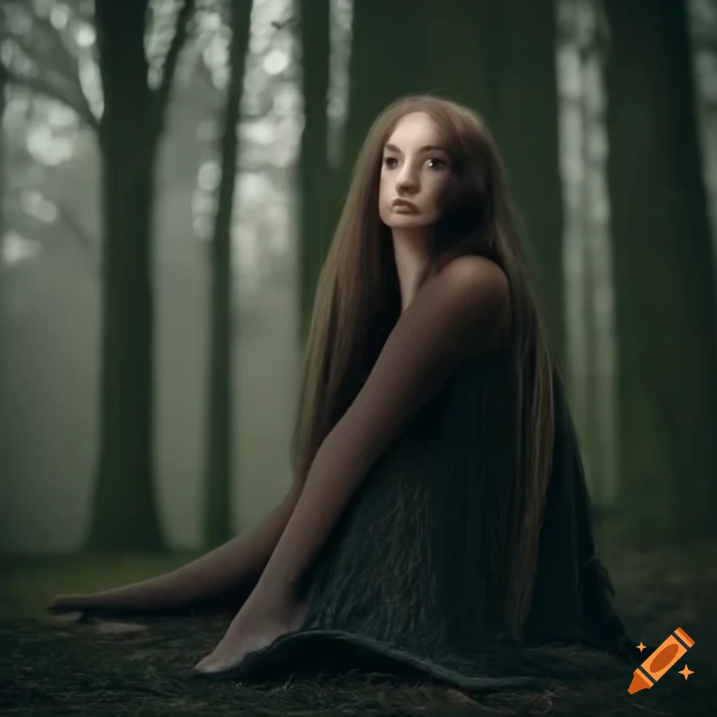 portrait of a girl in tights in a mysterious forest