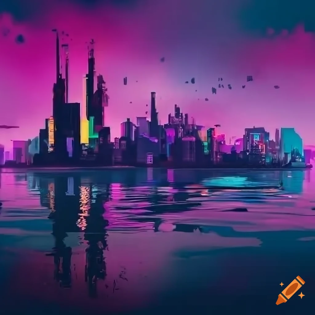 Colorful Cyberpunk City In A Misty Island On Craiyon