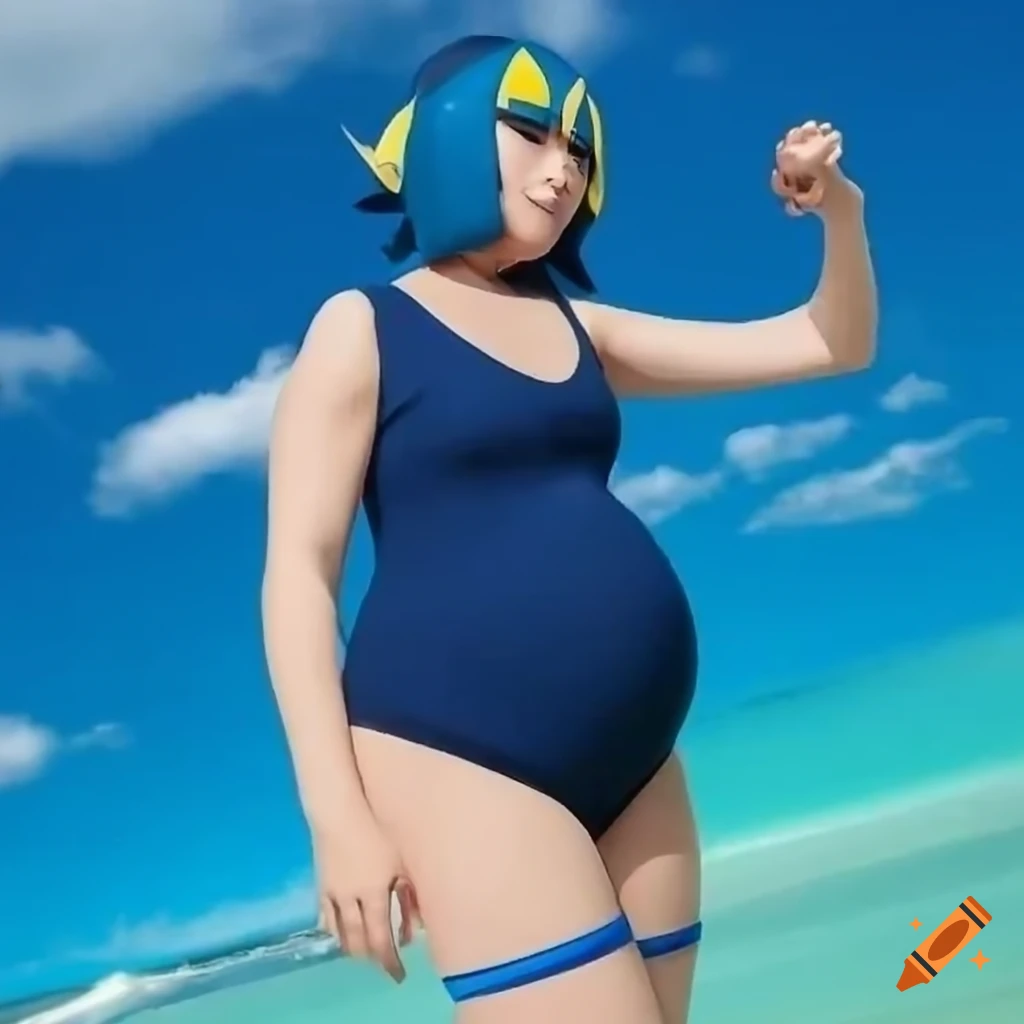 Lana from Pokemon Sun and Moon in a navy blue swimsuit