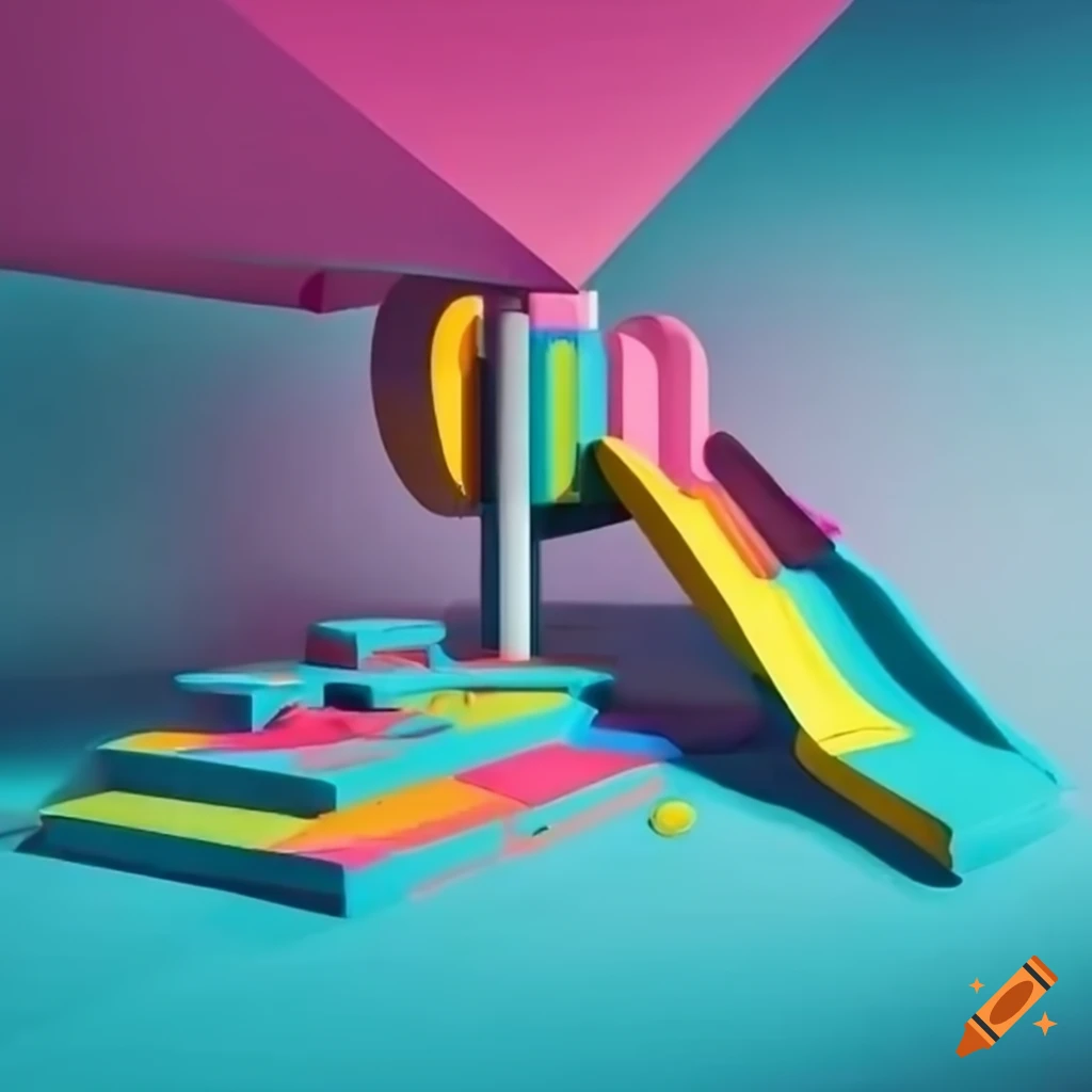 Surreal playground with colorful structures on Craiyon