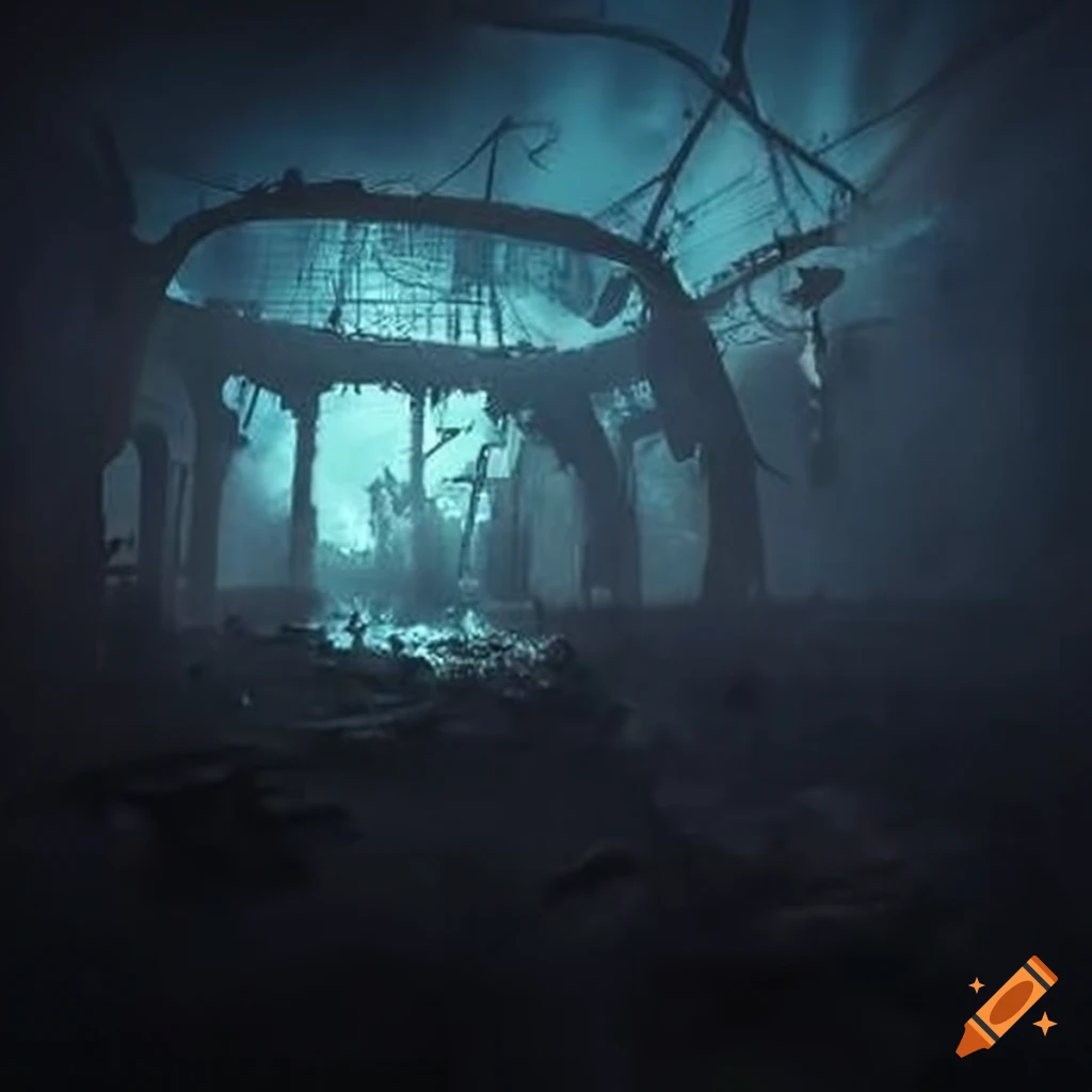 an arena made out of train wreckage