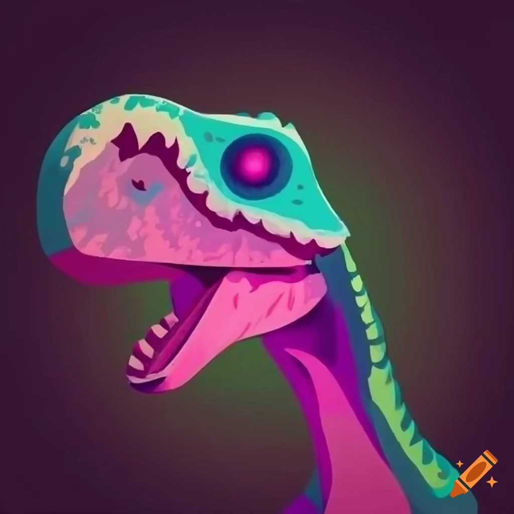 2D cyan dinosaur head with pink heart-shaped eyes