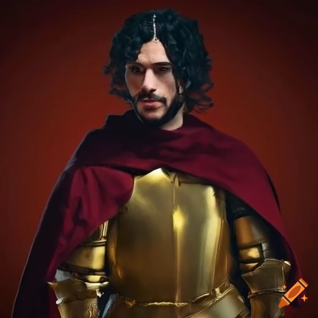 young man in golden armor with garnet cape