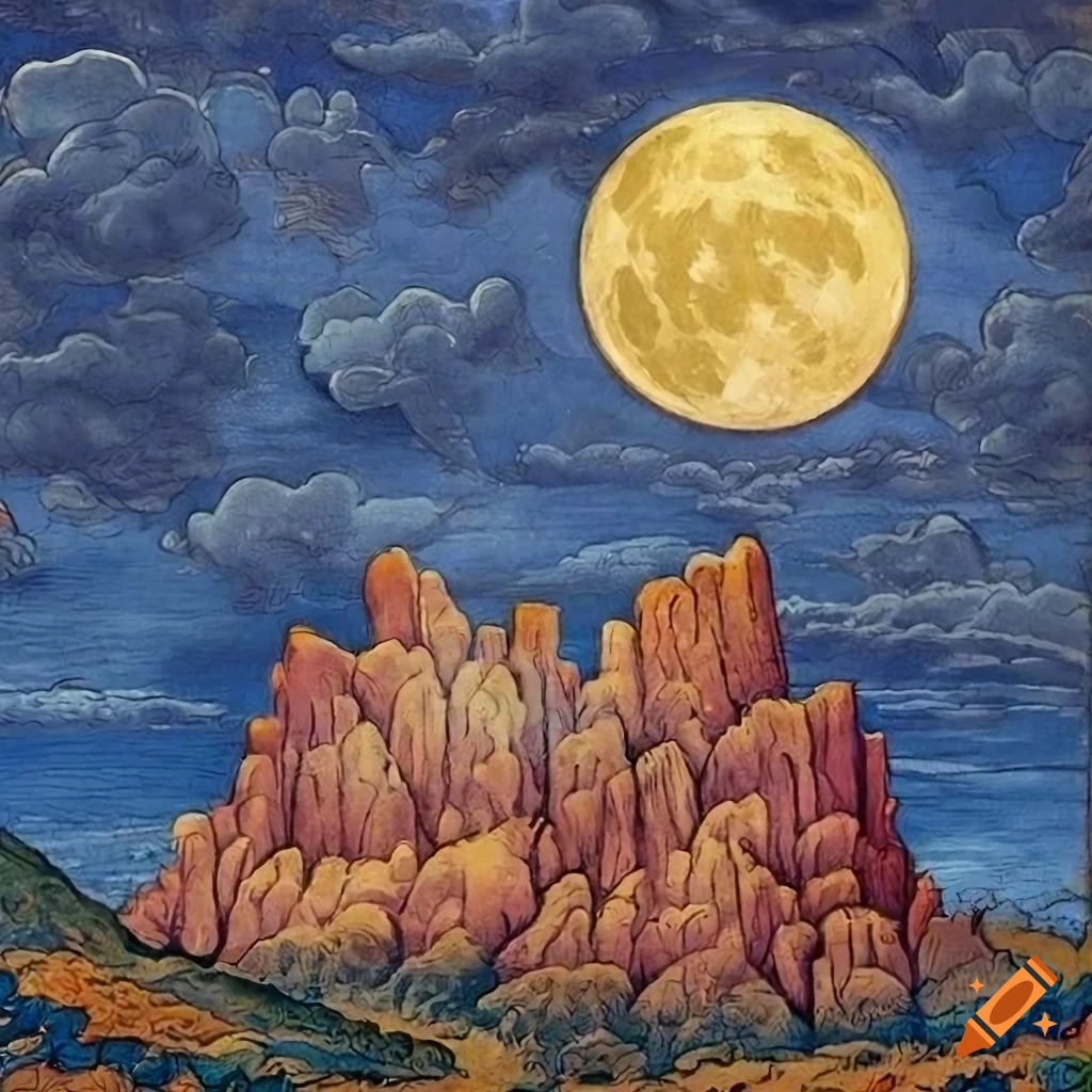 moonlit landscape in a Book of Kells manuscript