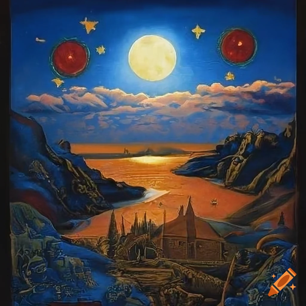 moonlit landscape in a Book of Kells manuscript