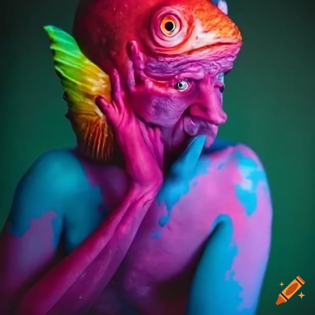 Colorful fish man artwork on Craiyon