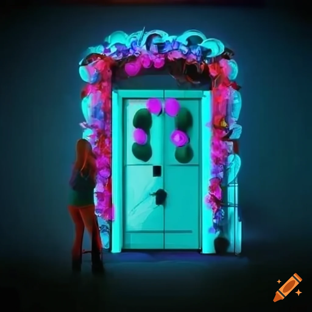 Door decorated with electronic music theme on Craiyon