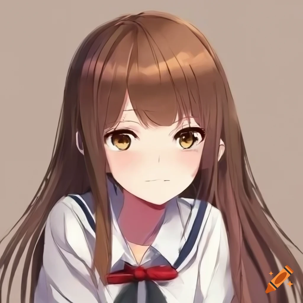 anime girl with brown hair in high school uniform