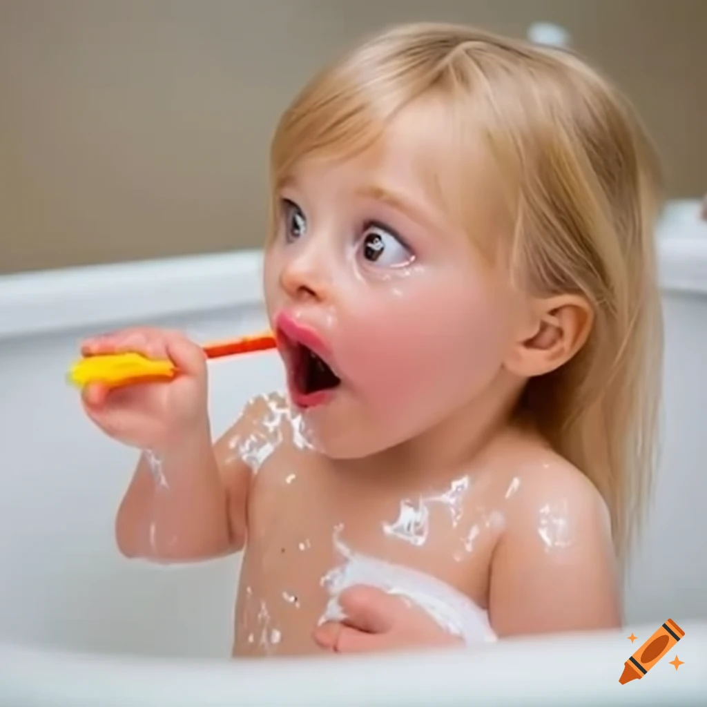 blonde toddler girl enjoying a popsicle during bath time
