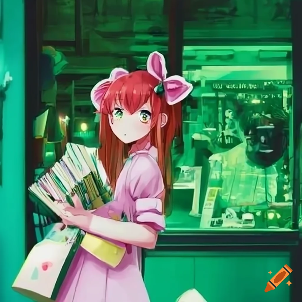 Anime girls enjoying the in a shopping street on Craiyon