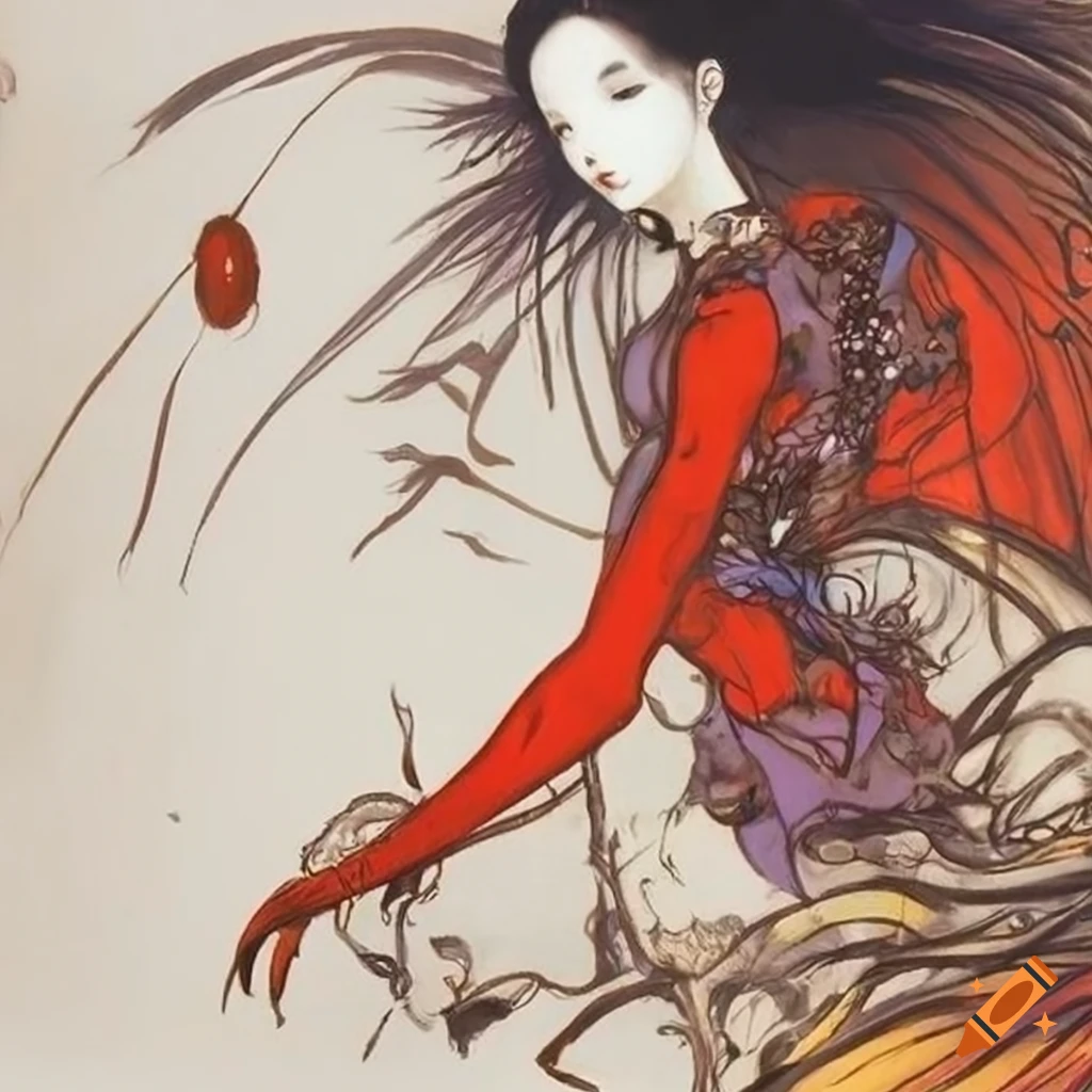 Warrior lady in yoshitaka amano style on Craiyon