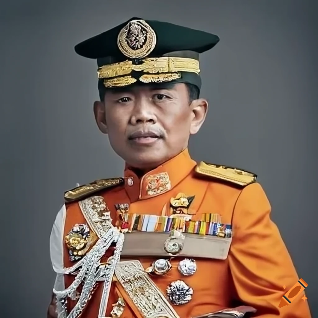 Photo of the king of the indonesian archipelago in a military uniform