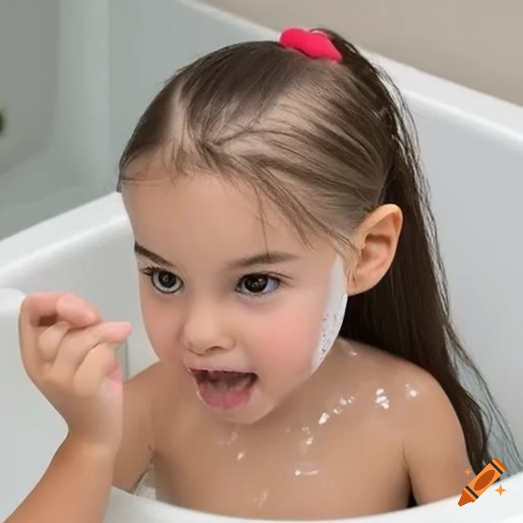 Brazilian toddler girl enjoying a popsicle during bath time
