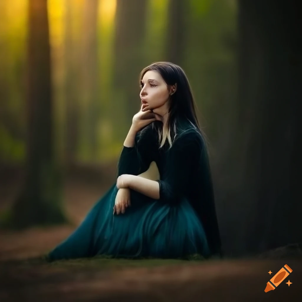 portrait of a girl in tights in a mysterious forest