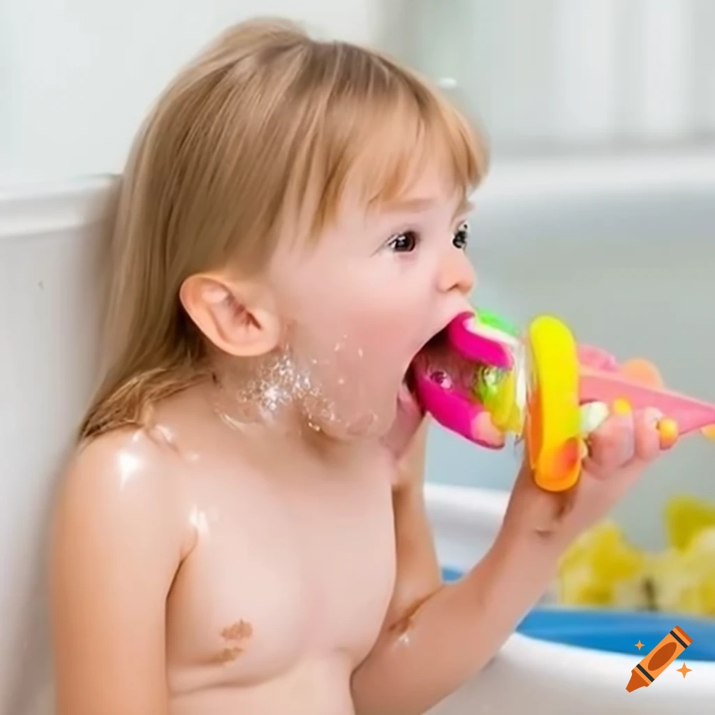 blonde toddler girl enjoying a popsicle during bath time