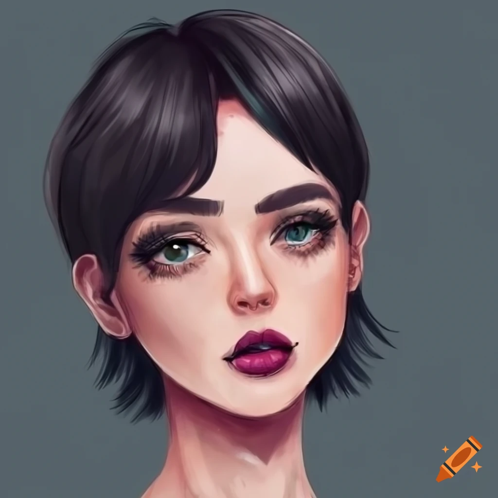 Digital artwork of a strong and kind woman with short black hair on Craiyon