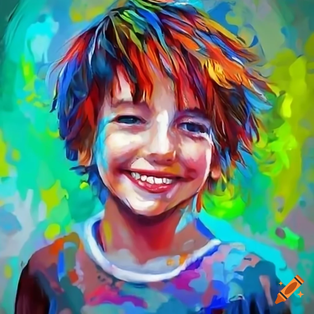 Smiling boy with hair covering his eyes on craiyon