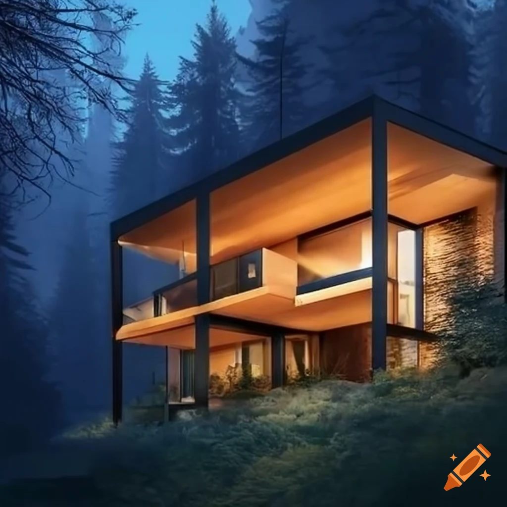 modern house with a rooftop garden on a mountain