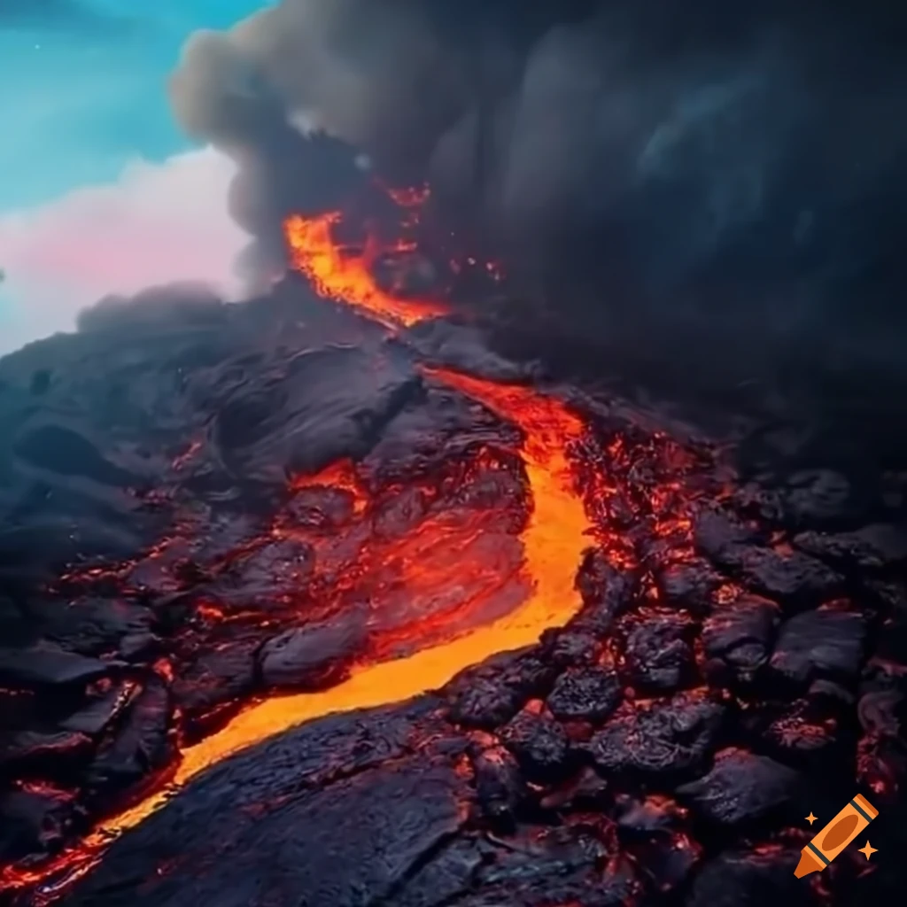 image of lava flowing through a village street