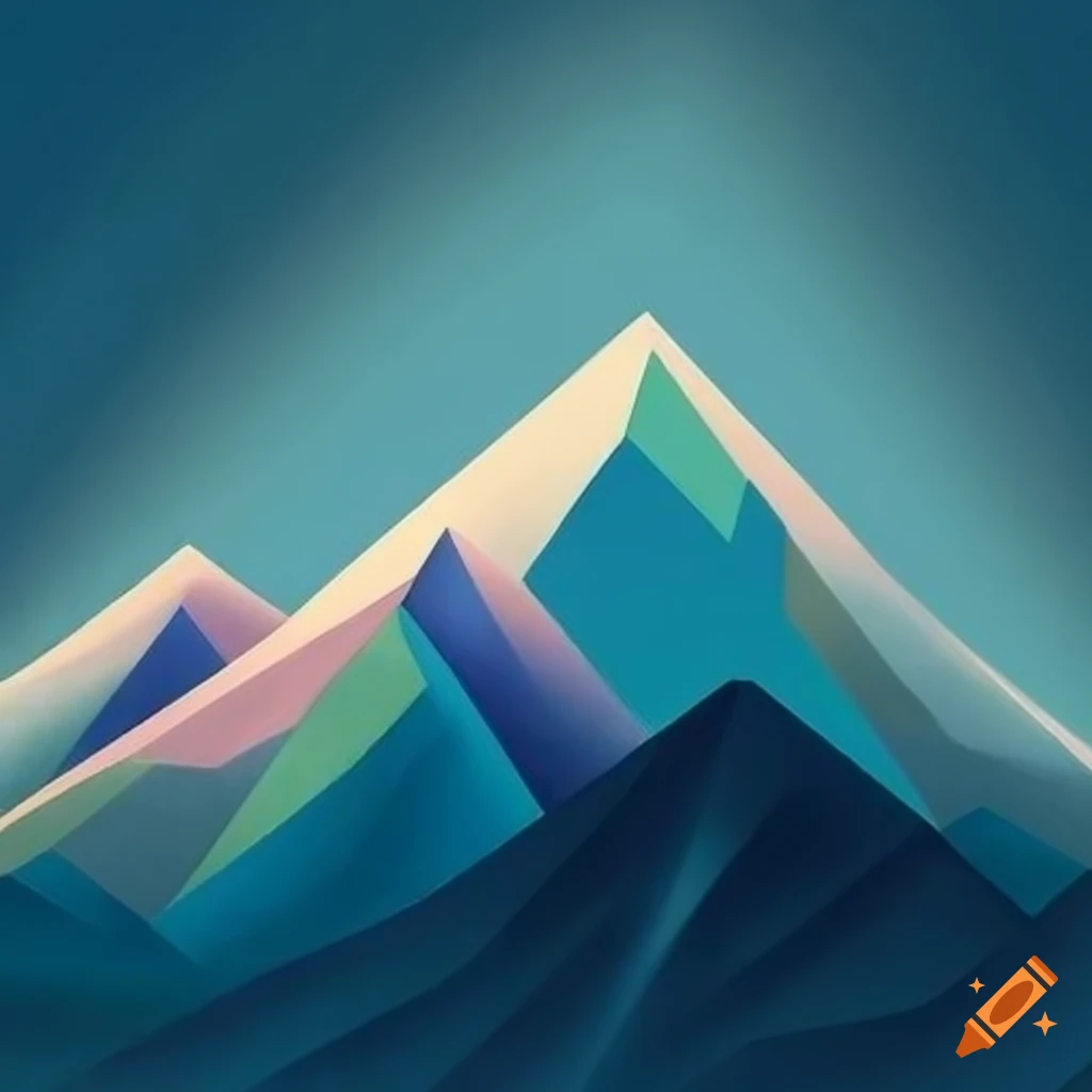 geometric art of mountains, lakes, and forest