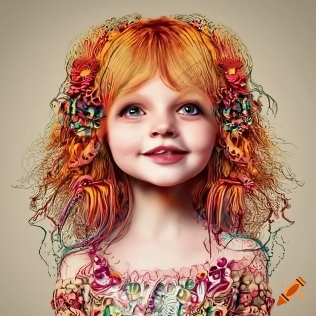 colorful illustration of cute smiling girls with unique embellishments