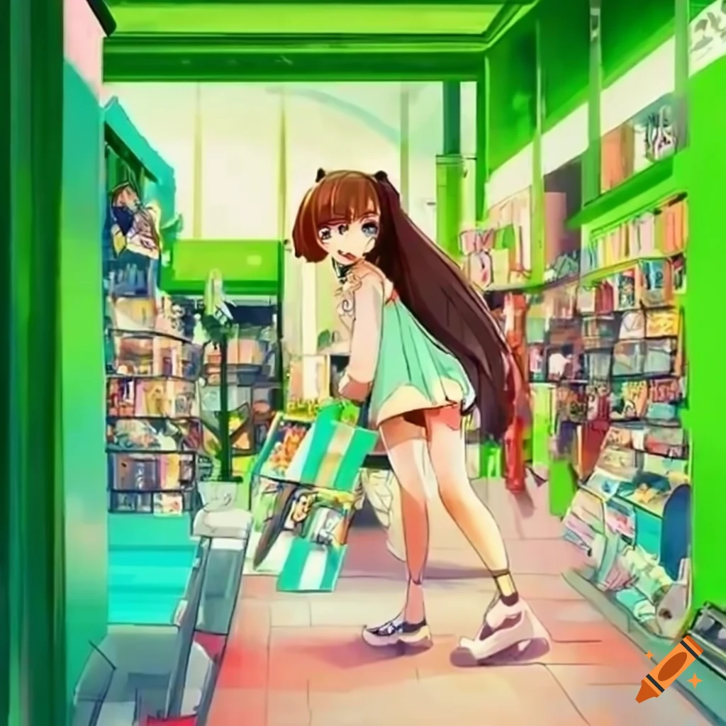 Anime girls enjoying the in a shopping street on Craiyon