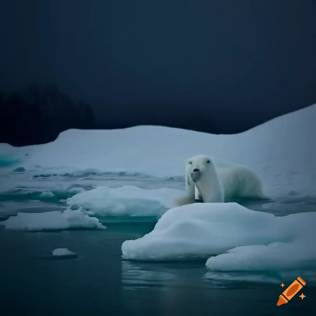 Polar bear on ice in a snowing environment on craiyon