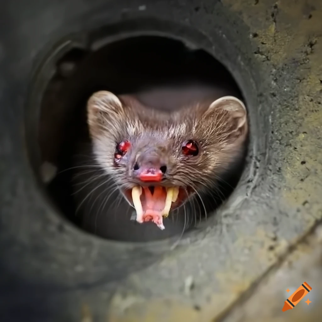 Image of an angry weasel in a concrete drain