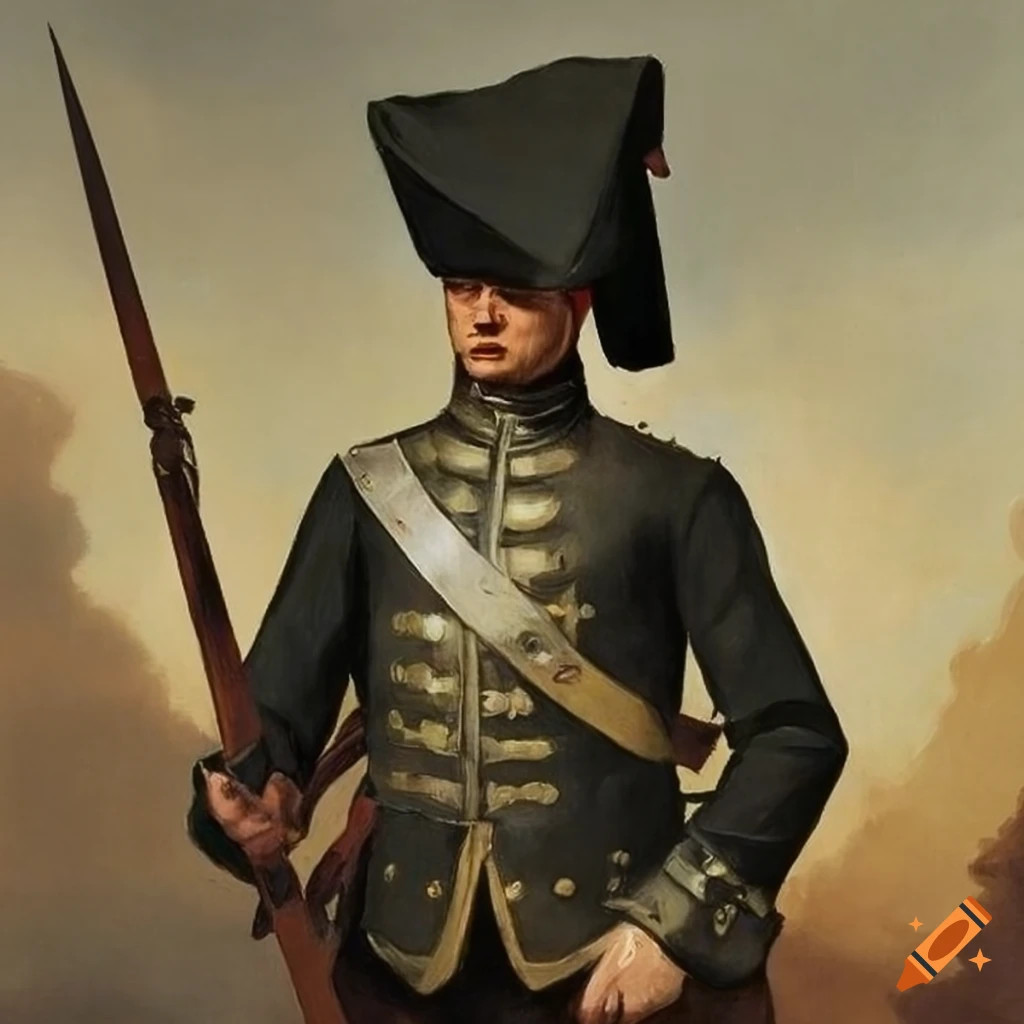 Portrait of a soldier in 1700s clothes on Craiyon