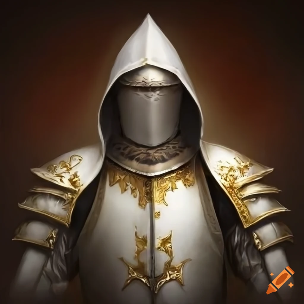 Ultra realistic artwork of a knight in white satin armor on Craiyon