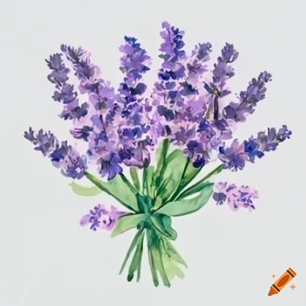 Botanical illustration of lavender bouquet